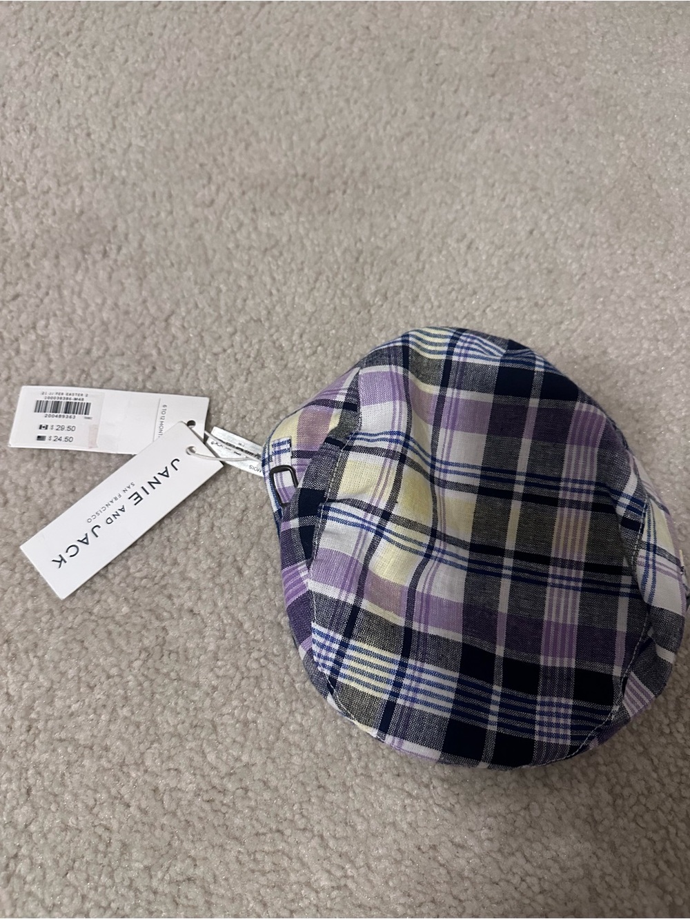 Janie & Jack Plaid Newsboy Hat 6-12M NWT